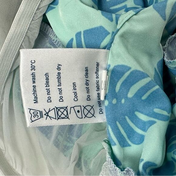 TOM&TEDDY Men’s Leaf Print turquoise and navy swim trunks sz S 5in seam - Picture 7 of 7